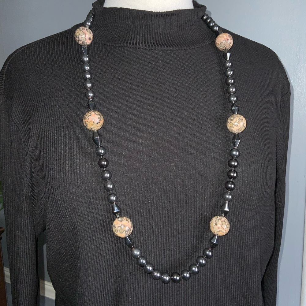 Hematite & Jasper Healing & Strength Gemstones  18” Heavy Large Beaded Necklace